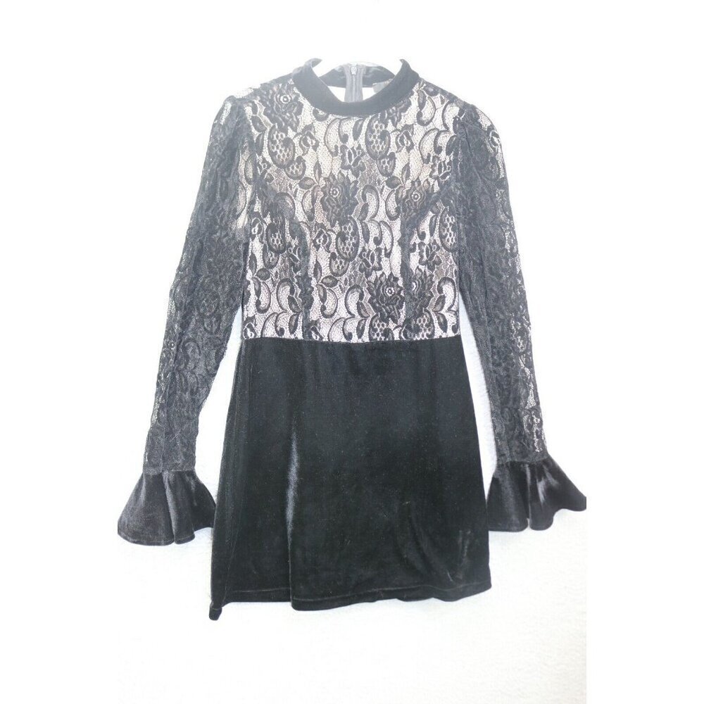 Forever 21 Velvet Burnout Black Dress-Size Small-Back Zip-Whimsigoth-Witchy